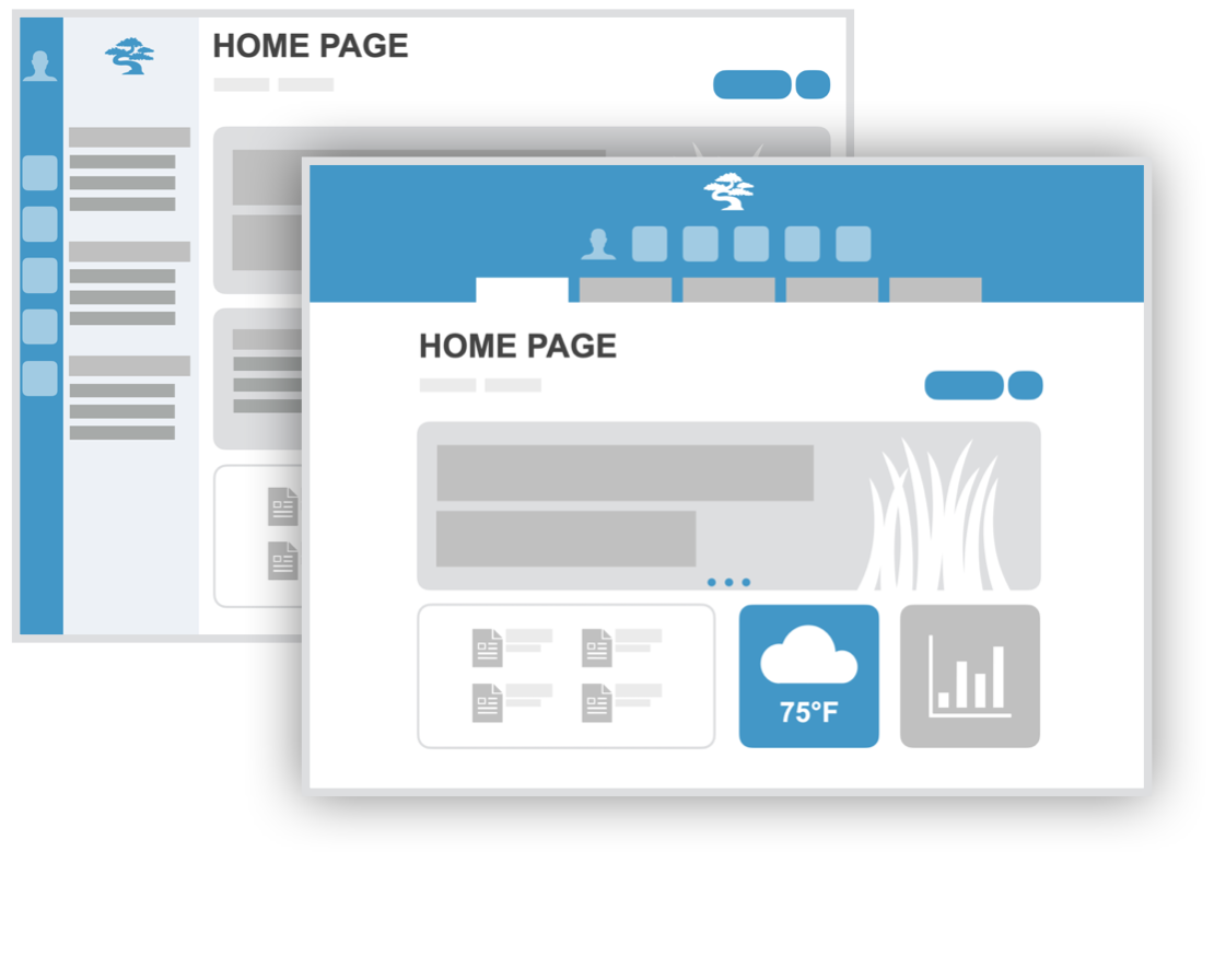 Intranet Home Page Top Navigation and Side Navigation.